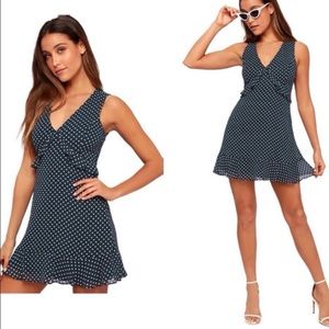 Lulus you got it navy blue polka dot mini dress
